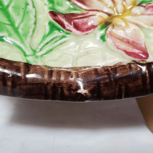 Carlton Ware Small Green Leaf Dish Pink Flower Vintage - Picture 5 of 8